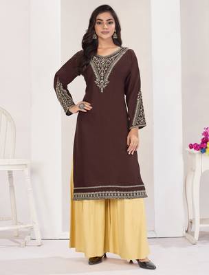 Superior quality rayon fabric coffee color embroidery kurta with sharara 1