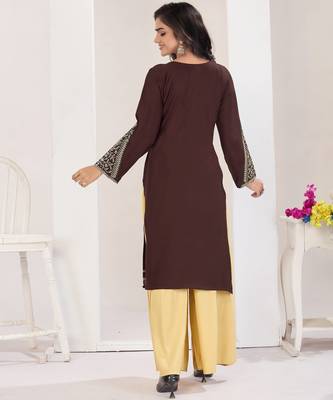 Superior quality rayon fabric coffee color embroidery kurta with sharara 3