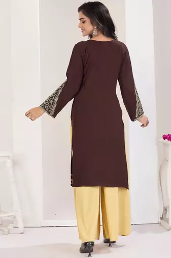Superior quality rayon fabric coffee color embroidery kurta with sharara