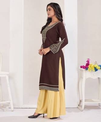 Superior quality rayon fabric coffee color embroidery kurta with sharara 4
