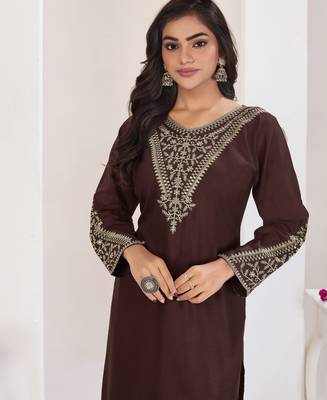 Superior quality rayon fabric coffee color embroidery kurta with sharara 5