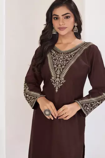 Superior quality rayon fabric coffee color embroidery kurta with sharara