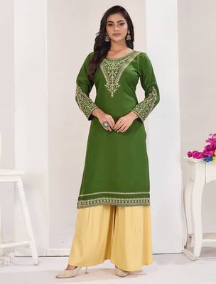 Superior quality rayon fabric light green color embroidery kurta with sharara 1