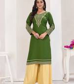 Superior quality rayon fabric light green color embroidery kurta with sharara
