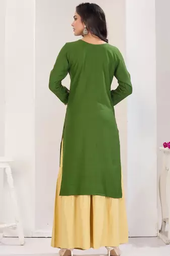 Superior quality rayon fabric light green color embroidery kurta with sharara