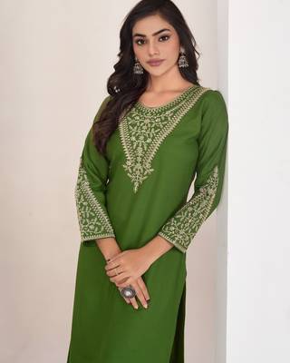 Superior quality rayon fabric light green color embroidery kurta with sharara 5
