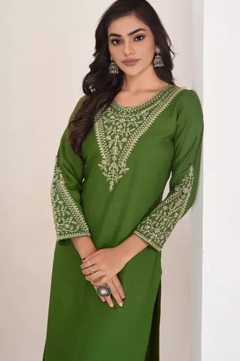 Superior quality rayon fabric light green color embroidery kurta with sharara