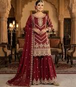 Maroon CHINON embroidered Sharara SUIT