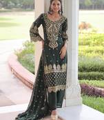 Green georgette embroidered kurta with pant and heavy dupatta