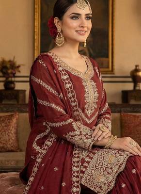 Maroon CHINON embroidered Sharara SUIT 2