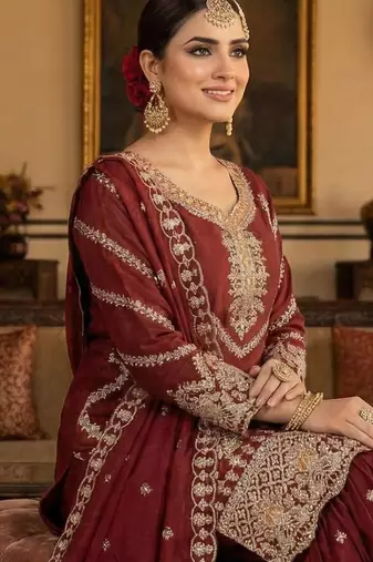 Maroon CHINON embroidered Sharara SUIT