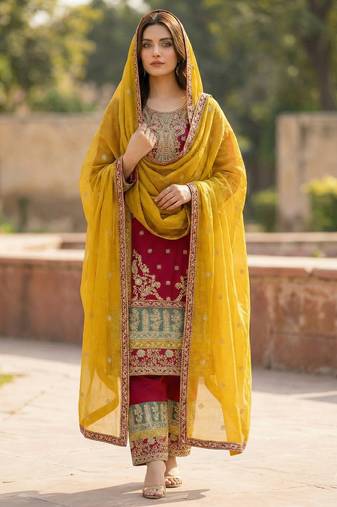 MAROON embroidered  SHARARA SALWAR SUIT