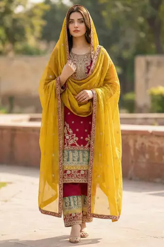 MAROON embroidered  SHARARA SALWAR SUIT