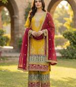 Yellow CHINON embroidered Sharara SUIT