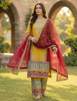 Yellow CHINON embroidered Sharara SUIT 2