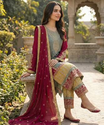 GREEN CHINON embroidered Sharara SUIT 3