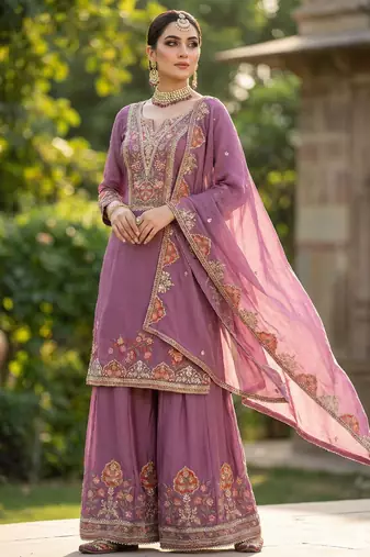 PINK embroidered SHARARA Palazzo SUIT