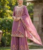 PINK embroidered SHARARA Palazzo SUIT