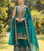 Teal CHINON embroidered Sharara SUIT