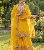Yellow CHINON embroidered Sharara SUIT