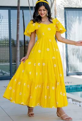 Yellow cotton embroidered dress 1