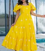 Yellow cotton embroidered dress