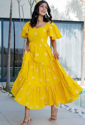 Yellow cotton embroidered dress 2