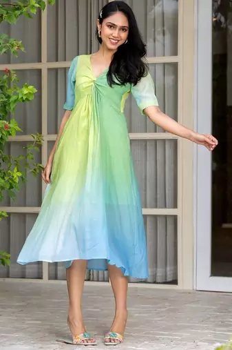 Light blue tye dye chanderi dress