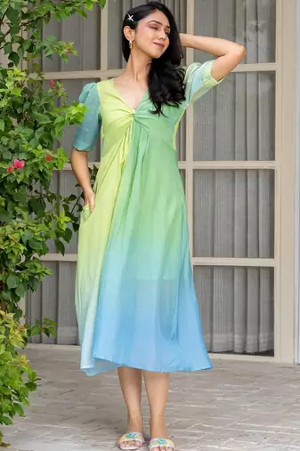 Light blue tye dye chanderi dress