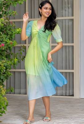 Light blue tye dye chanderi dress 3