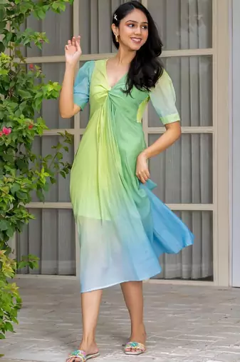 Light blue tye dye chanderi dress