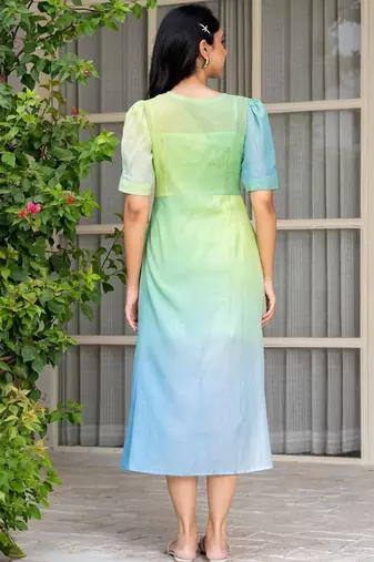 Light blue tye dye chanderi dress