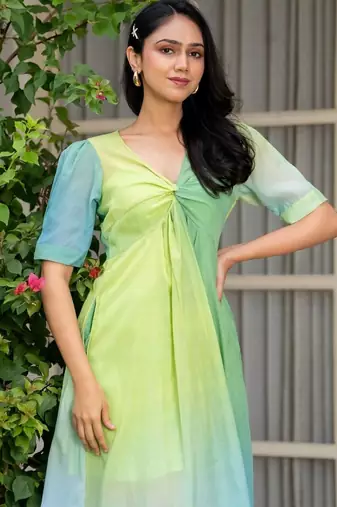 Light blue tye dye chanderi dress