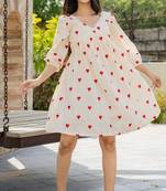 Off white cotton emboridered mini dress