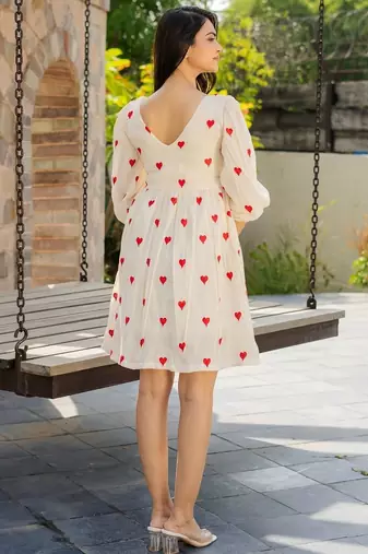 Off white cotton emboridered mini dress