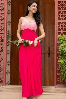 Hot pink georgette maxi dress 3