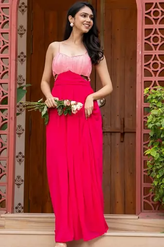 Hot pink georgette maxi dress