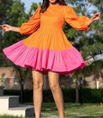 Orange & pink cotton mini dress