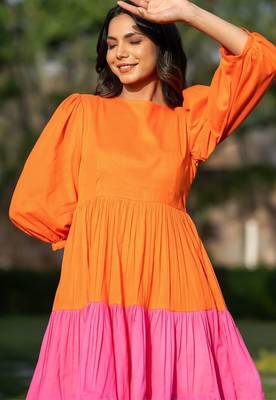 Orange & pink cotton mini dress 2