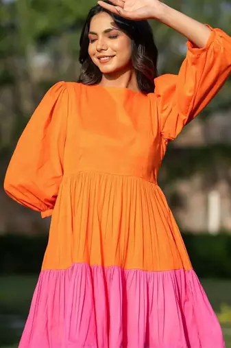 Orange & pink cotton mini dress