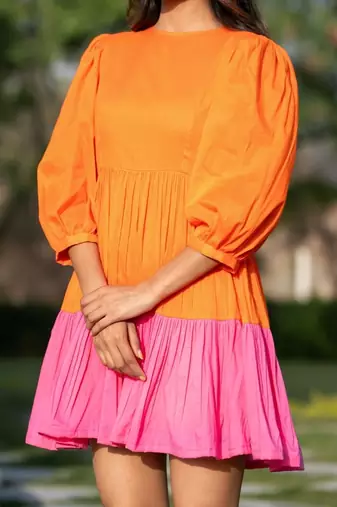 Orange & pink cotton mini dress