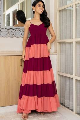 Wine & coral pink maxi dress 1