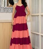 Wine & coral pink maxi dress