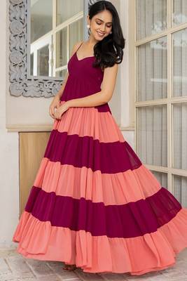 Wine & coral pink maxi dress 3