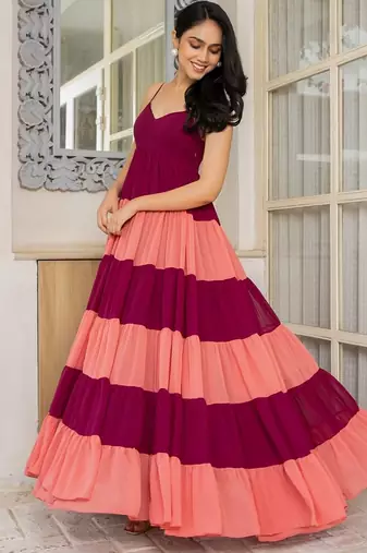 Wine & coral pink maxi dress
