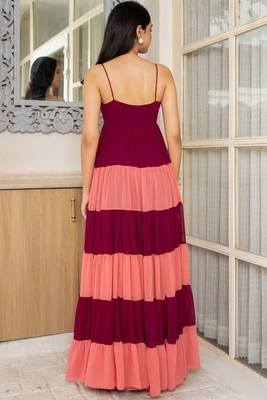 Wine & coral pink maxi dress 4