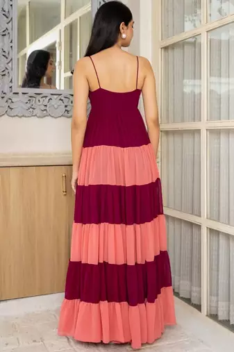 Wine & coral pink maxi dress