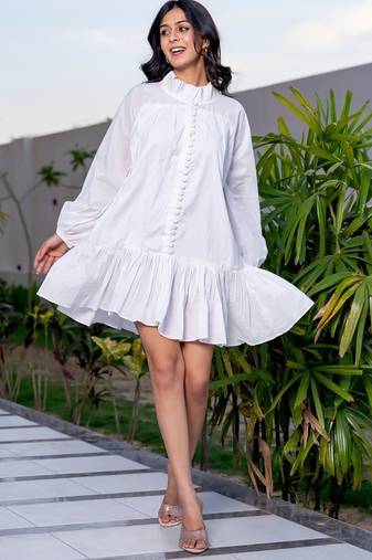 White cotton ruffle dress