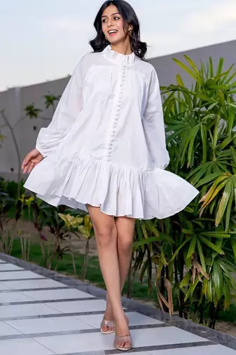 White cotton ruffle dress