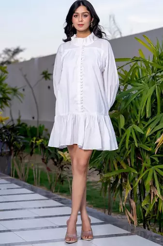 White cotton ruffle dress